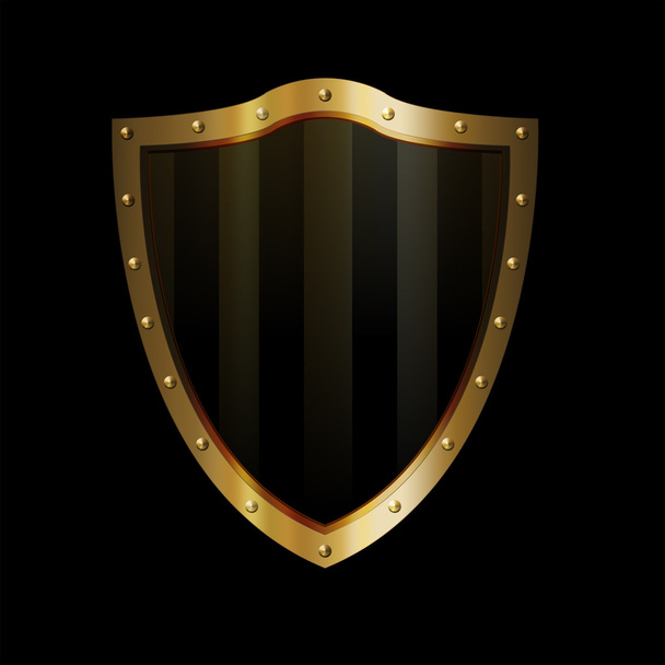 Gold riveted shield on black background. - Photo, image