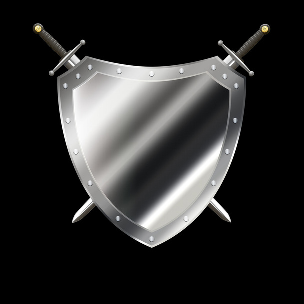 Ancient silver shield with two swords. - Zdjęcie, obraz