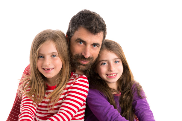 Happy family beard father and two daughters - Photo, Image