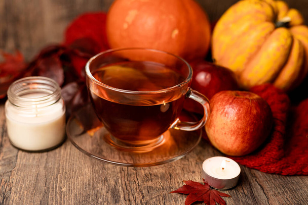 Thé d'automne avec des vitamines. Mode de vie sain. Remède contre le rhume en automne. Photo de haute qualité - Photo, image