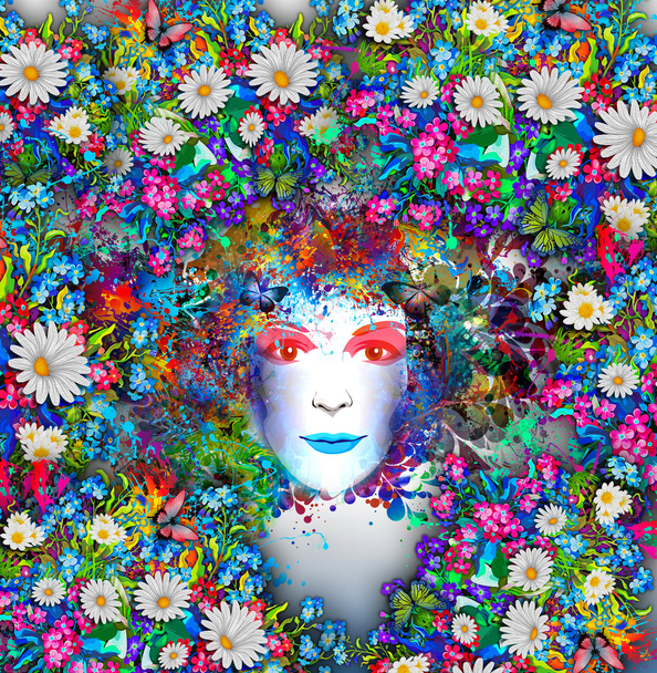 Woman spring  with flowers - Fotó, kép