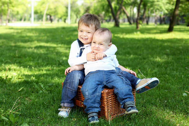 Two little brothers together in the park - Foto, imagen