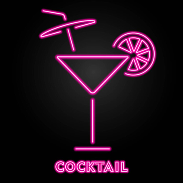 cocktail neon sign, modern glowing banner design. - Vektör, Görsel
