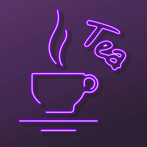 Tasse Tee Neon-Reklame, moderne glühende Banner-Design. - Vektor, Bild