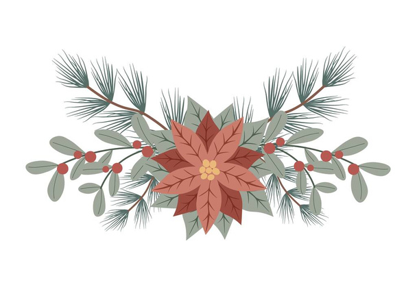 Зимова різдвяна квіткова композиція з млинцями та червоними ягодами. Дизайн для свят запрошення, плакат, банер, вітальна листівка, листівка - Вектор, зображення