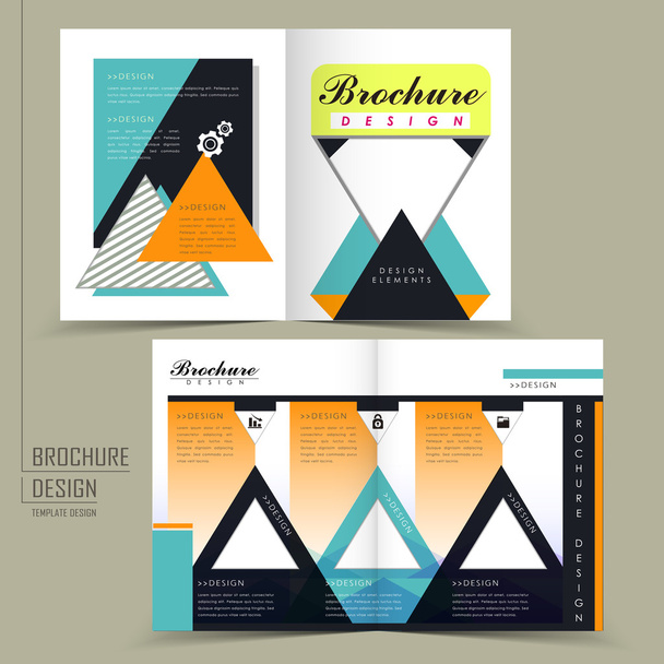 魅力的な 2 つ折りパンフレットは、三角形要素の設計します。  - ベクター画像