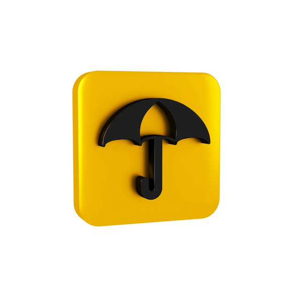 Black Umbrella icon isolated on transparent background. Insurance concept. Waterproof icon. Protection, safety, security concept. Yellow square button.. - Photo, Image
