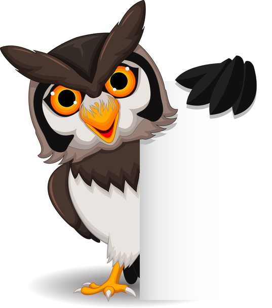 Cute owl cartoon with blank sign - Vector, Image
