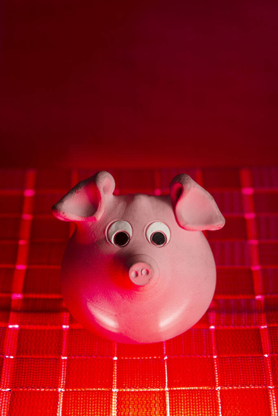 Tipik domuz şeklinde pembe bir domuz kumbarası. - Fotoğraf, Görsel