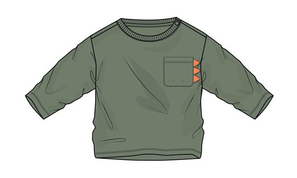 子供のためのポケットベクトルイラストテンプレート付き長袖Tシャツ  - ベクター画像