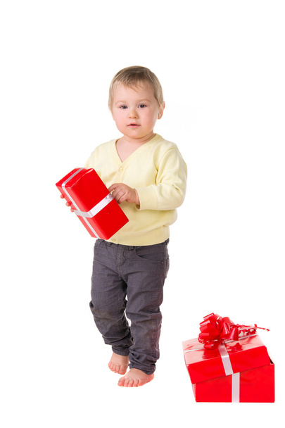 Chubby toddler baby with gifts - Foto, Imagen