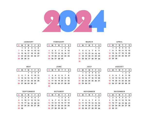 2024 naptár egyszerű tervezéssel - Vektor, kép