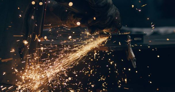 Close Up of Worker Using Industrial Grinder Metalwork Industry - Photo, Image