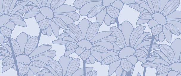 カモミールの花と花のブルーの背景. 装飾,壁紙,カバー,カードおよび提示のためのベクトルの背景. - ベクター画像