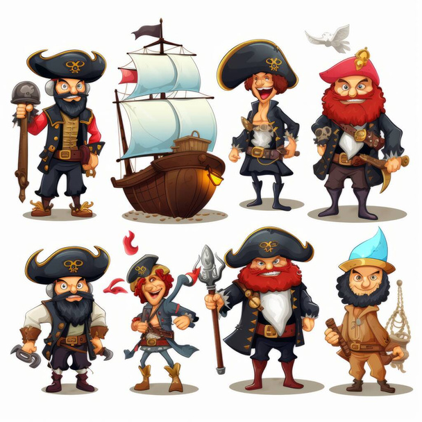 ensemble de personnages de pirates de bande dessinée isolés sur fond blanc - Vecteur, image