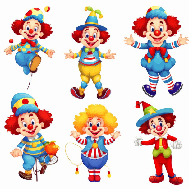 vector illustration of a cartoon clown with different expressions - Vector, Image