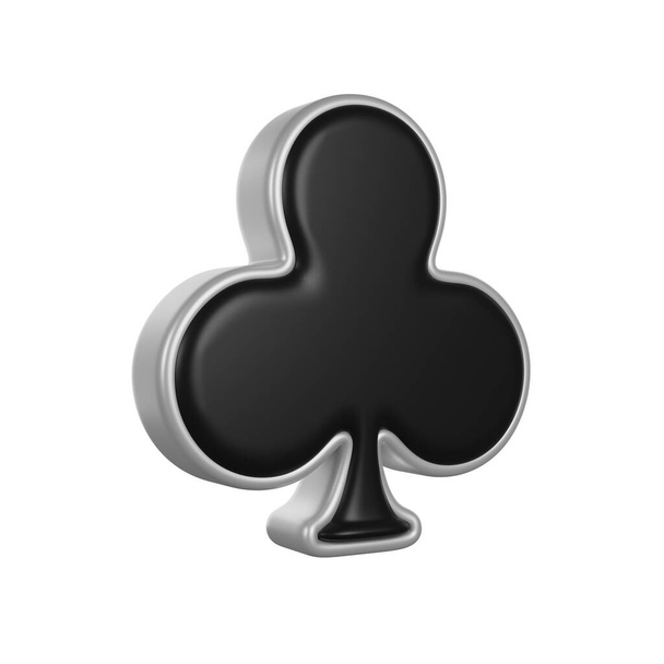 Πόκερ Παίζοντας Clover Κάρτα ή Club κοστούμι 3D καθιστούν εικονίδιο - Φωτογραφία, εικόνα