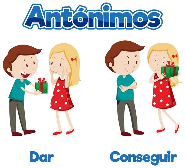 Illustrierte Karte mit Antonymen auf Spanisch für die Bildung - Vektor, Bild
