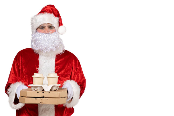 PNG Санта-Клаус доставки пищи изолированы на белом фоне. - Фото, изображение