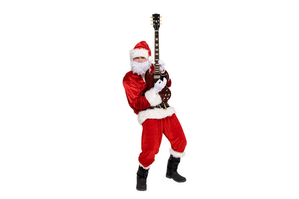 PNG Papai Noel com guitarra isolada sobre fundo branco. - Foto, Imagem