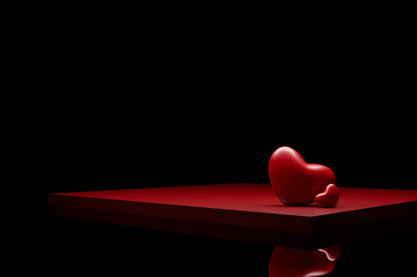 Όμορφη 3D Αποτύπωση της έννοιας Ημέρα του Αγίου Βαλεντίνου Ρομαντικό Ευχετήρια κάρτα, το προϊόν και το βάθρο Σχεδιασμός οθόνης με καρδιές, αγάπη - Φωτογραφία, εικόνα