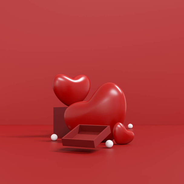 Happy Valentine 's Day Concept Romantic Greeting Card, Σχεδιασμός οθόνης προϊόντος και βάθρου με καρδιές, αγάπη και συναίσθημα - Φωτογραφία, εικόνα