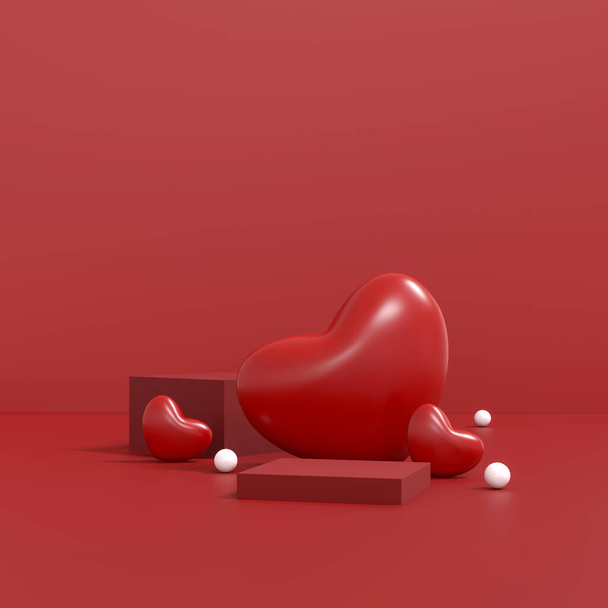 Feliz Dia dos Namorados Conceito Romântico Cartão, Produto e Podium Display Design com Corações, Amor e Sentimento - Foto, Imagem