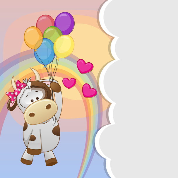 Cow with balloons - Vetor, Imagem