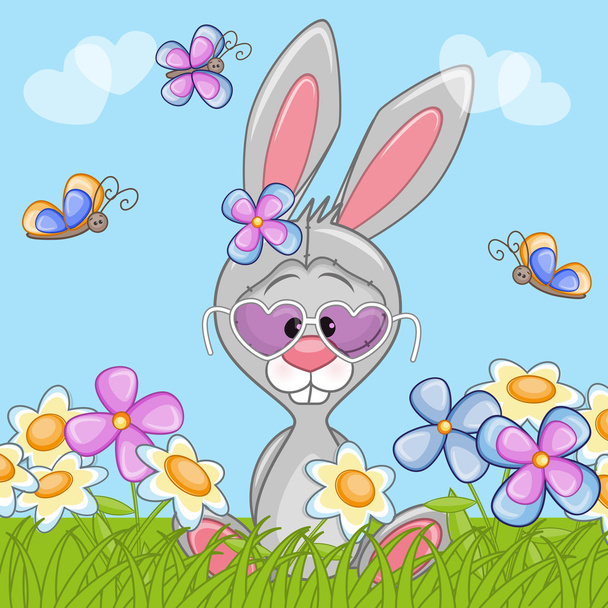 Bunny with flowers - Wektor, obraz