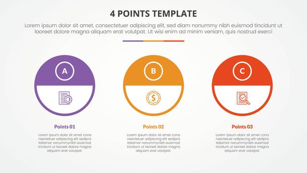 3 points stage template infographic concept for slide presentation with big outline circle and half header with 3 point list with flat style vector - Vector, Image