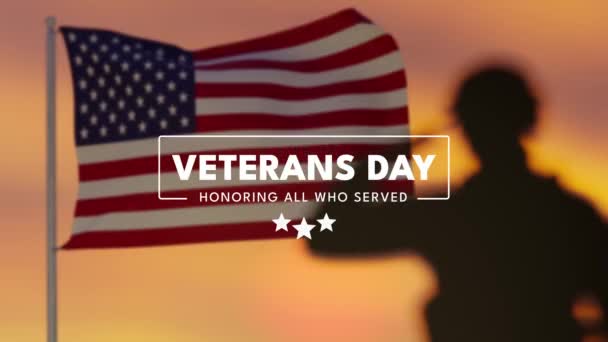 Placa de vídeo 4K Veterans Day. Saudação acenando bandeira americana. - Filmagem, Vídeo