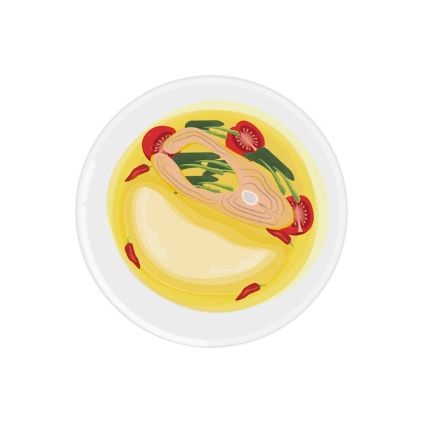 ilustração logotipo Papeda com sopa de peixe amarelo - Vetor, Imagem