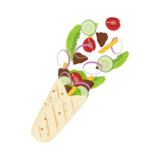 logo illustration of shawarma with levitation vegetable filling - Vector, Image