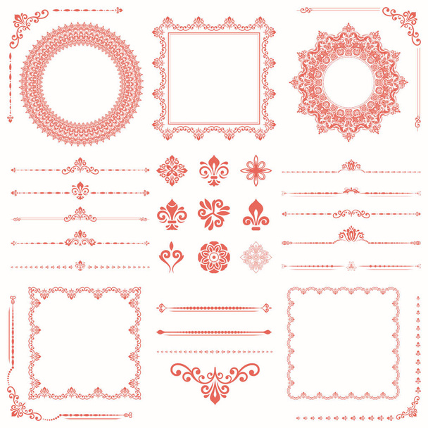 Vintage set of vector horizontal, square and round elements. Elements for backgrounds and frames. Classic patterns. Set of vintage pink patterns - Vector, Image