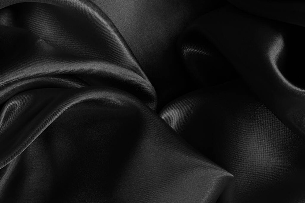 Μαύρο γκρι ύφασμα υφή φόντο, λεπτομέρεια από μετάξι ή λινό μοτίβο. - Φωτογραφία, εικόνα