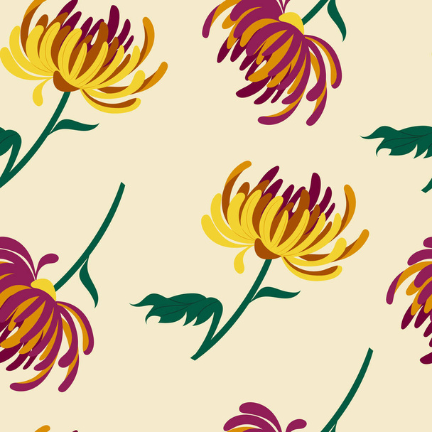 Patrón sin costura con crisantemo, otoño flores vector ilustración - Vector, imagen