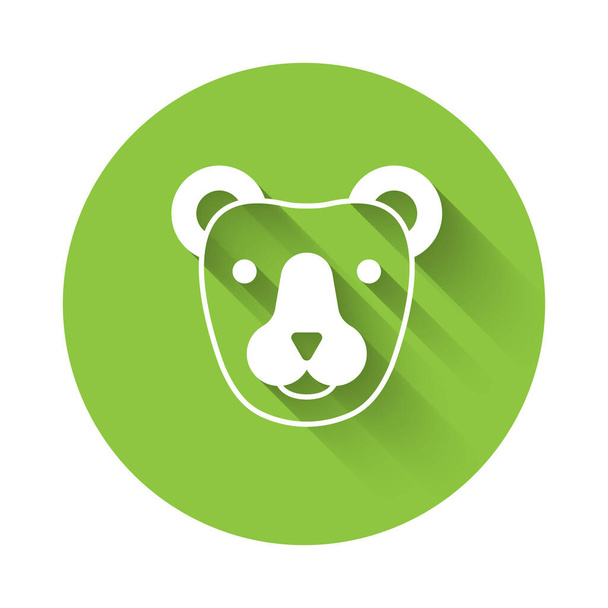 White Bear head icon isolated with long shadow background. Green circle button. Vector - Vector, Image