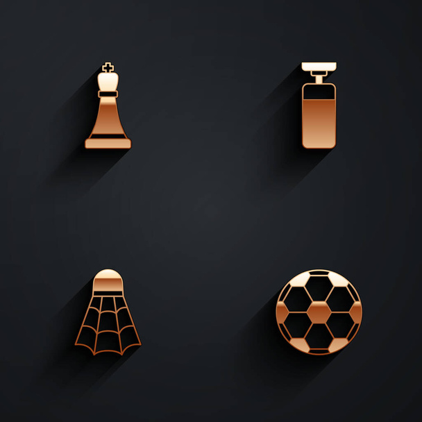 Set Chess, Punching bag, Badminton shuttlecock a fotbalový míč ikona s dlouhým stínem. Vektor - Vektor, obrázek