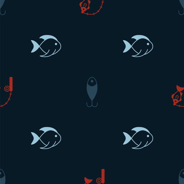 Set Fishing rod and fish, lure and  on seamless pattern. Vector - Vector, Image