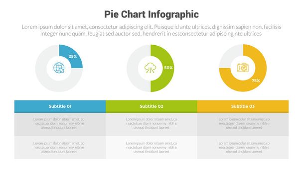 piechart vagy pite chart diagram infografikák sablon diagram pirchart haladás táblázat leírása 3 pont design diavetítő - Vektor, kép