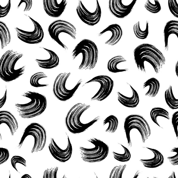 Seamless pattern with black wavy grunge brush strokes in abstract shapes on white background. Vector illustration - Vektör, Görsel