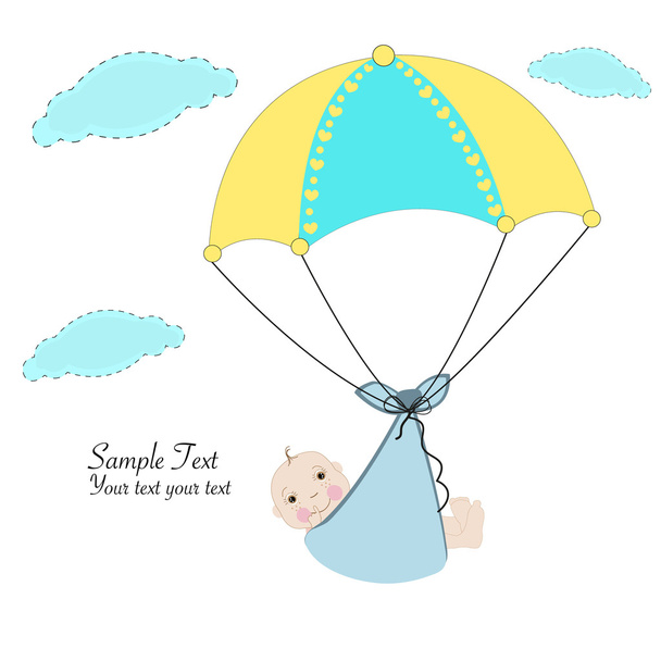 Çocuk şemsiye bebek varış kartı ile asılı - Vektör, Görsel
