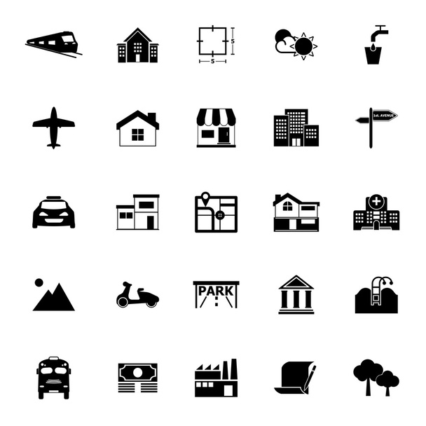 Ícones imobiliários em fundo branco
 - Vetor, Imagem
