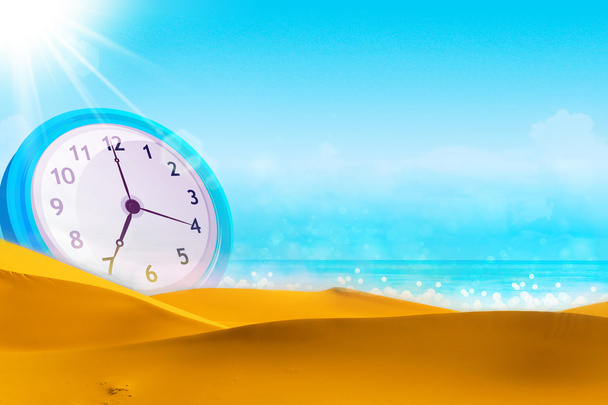 Time concept. Summer time. Alarm clock on the beach - Photo, Image