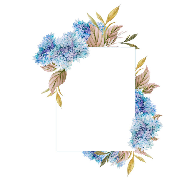 Весільна акварельна листівка з листям гортензії та квітами. Ілюстрація - Фото, зображення
