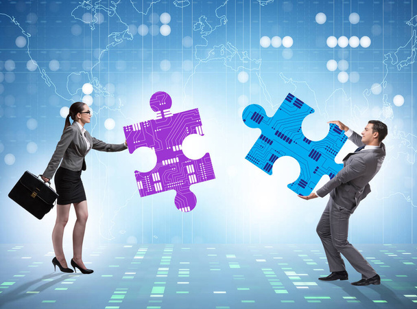 Digital transformation concept with the jigsaw puzzle - Photo, Image