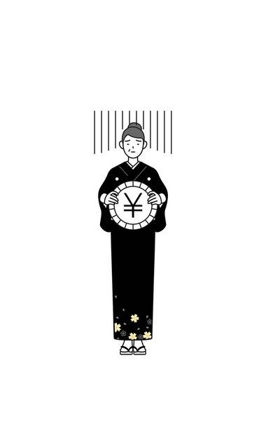 Pozdrowienia noworoczne i wesela, Starsza kobieta w kimono obraz utraty wymiany lub amortyzacji jenów, Ilustracja wektor - Wektor, obraz