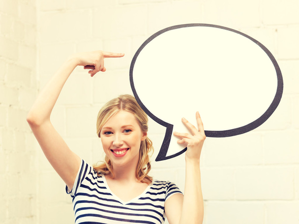 happy teenage girl with blank text bubble - Foto, Imagem