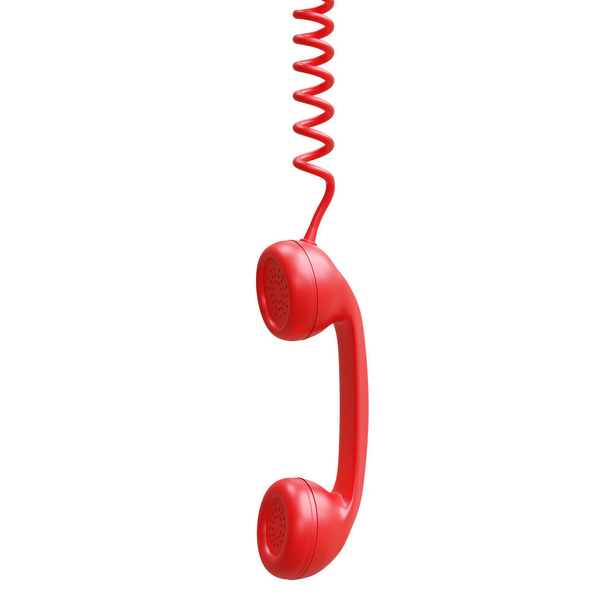 Czerwony stary odbiornik telefoniczny izolowany na białym przezroczystym tle - Zdjęcie, obraz