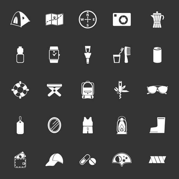 Camping necessary icons on gray background - Vector, Image